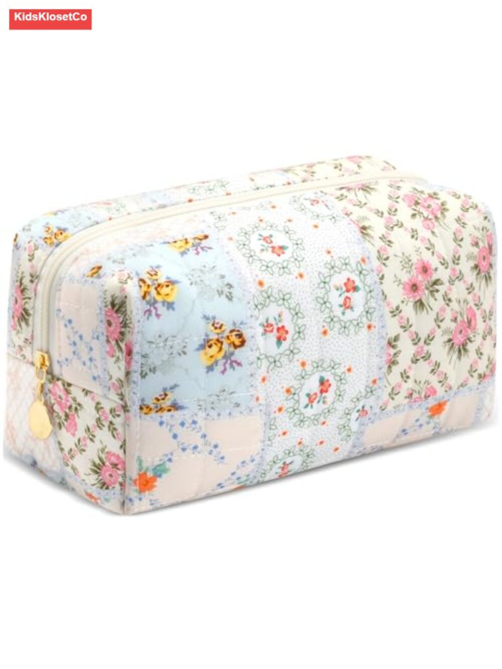 Quilted Cosmetic Bag Small Travel Toiletry Pouch Cotton Makeup Bag Zipper
